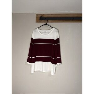 Liz Claiborne Sweater Women's Plus Size XXL Burgundy White Striped Long Sleeve